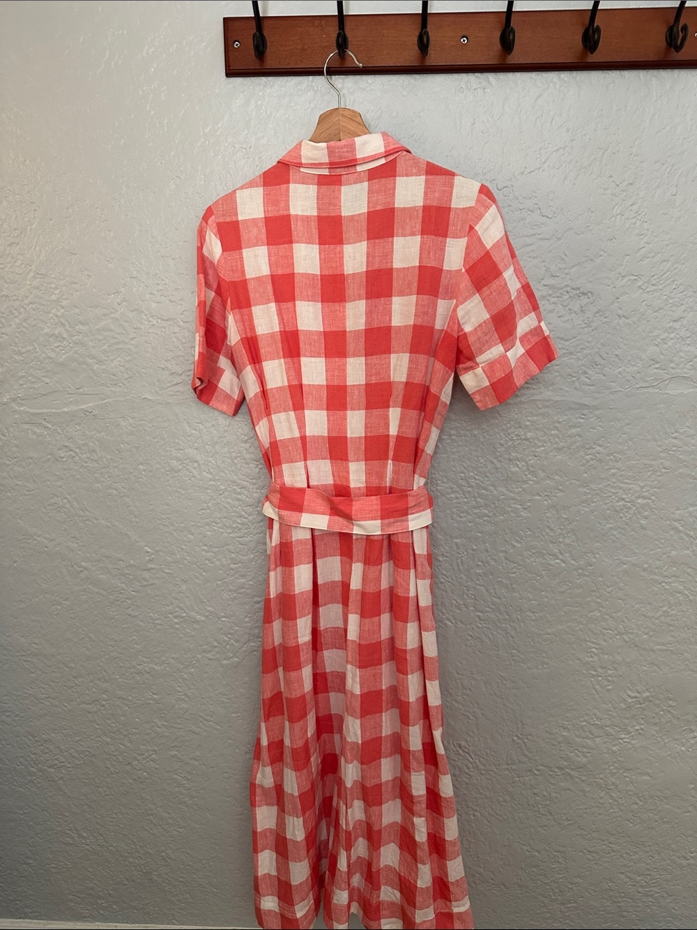 Boden Gingham Rose Red Louise 100% Linen Midi Shirt Dress - Picture 9 of 11